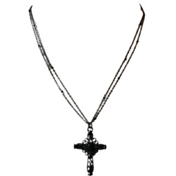 Black Filigree Cross Necklace - LNC - Picture 3 of 4